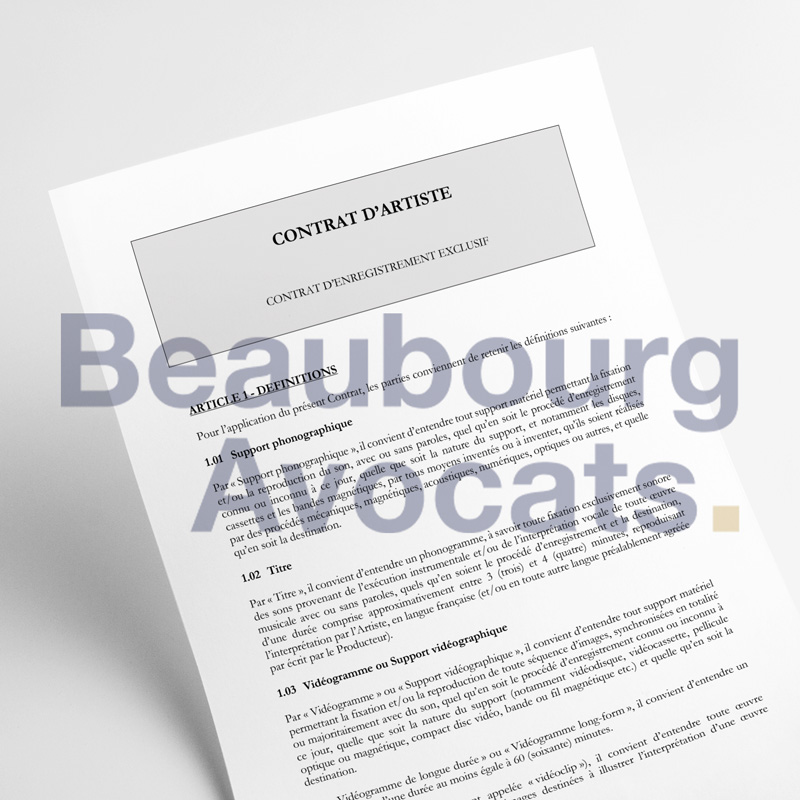 Modèle de contrat d'artiste