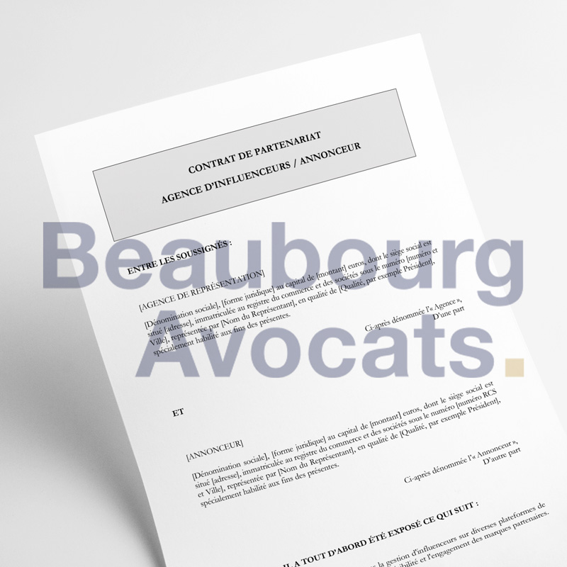 Contrat partenariat Agence influenceurs et Annonceur
