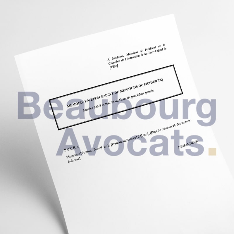 Mémoire en effacement du fichier TAJ